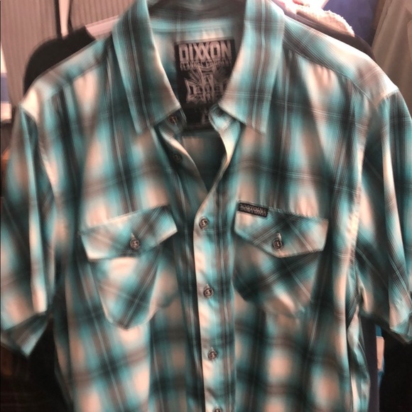 DIXXON “Dog Town” Blue and White Casual Button Down Shirt Plaid Design - Picture 5 of 8